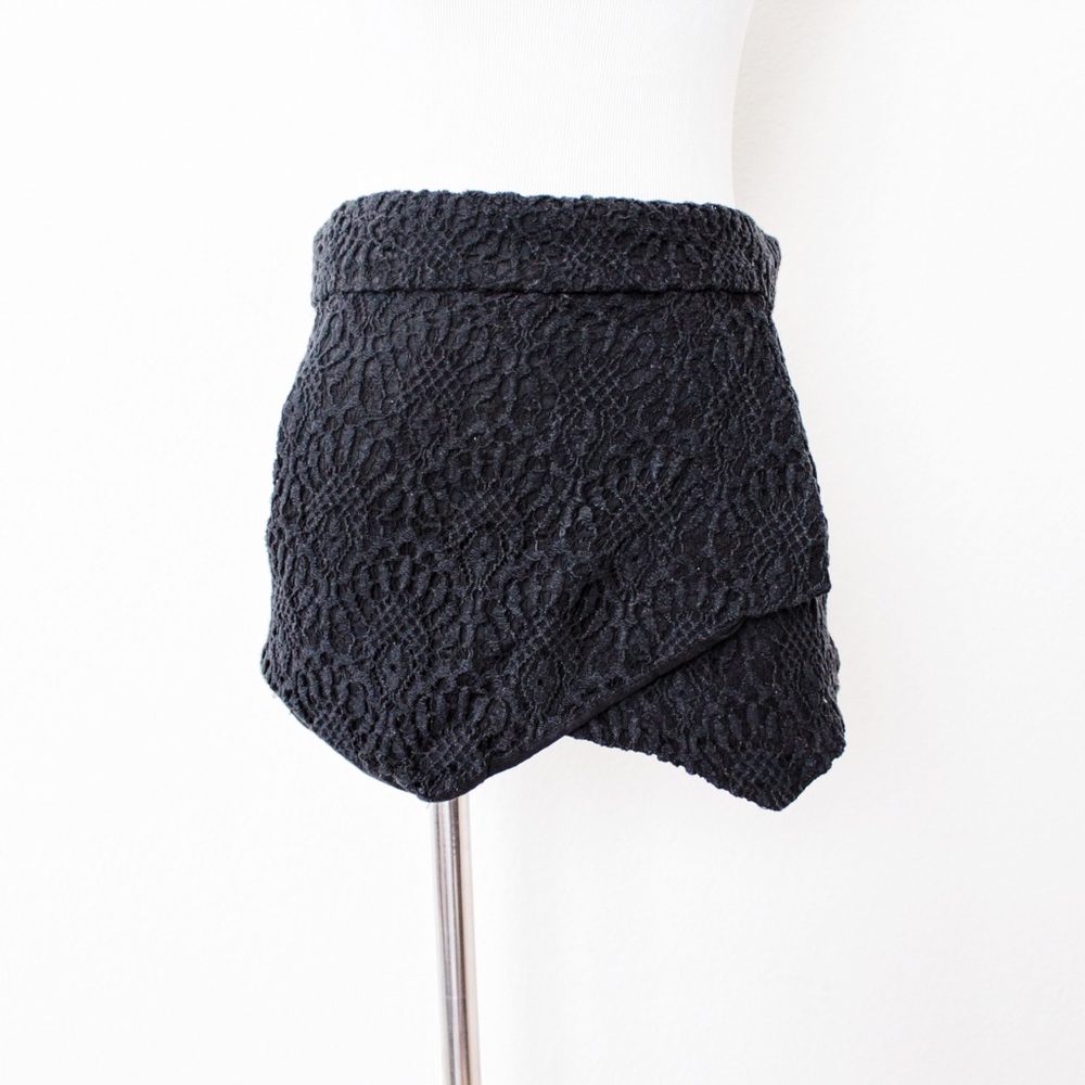 May & July Black Crochet Lace Wrap Flap Skort